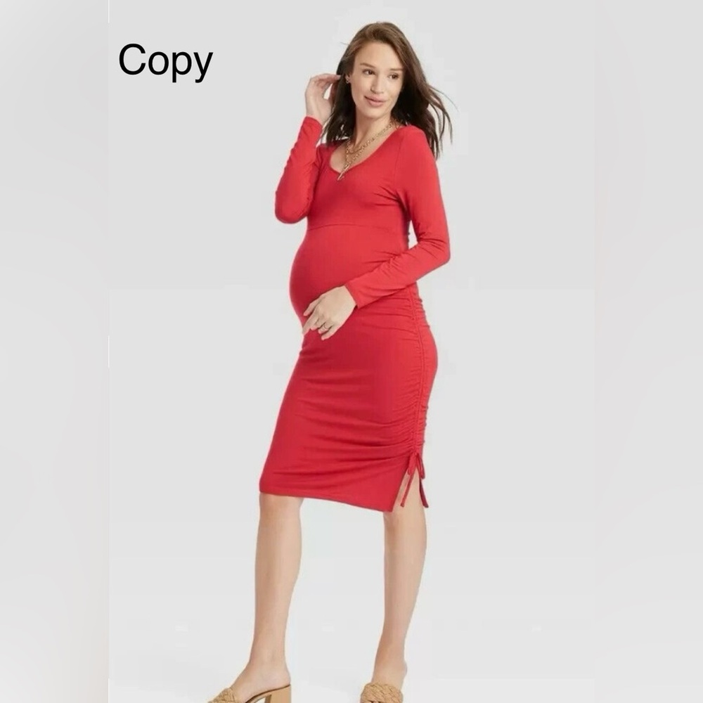 Isabel Maternity Long Sleeve Rushed Bodycon Maternity Dress Red Size XL